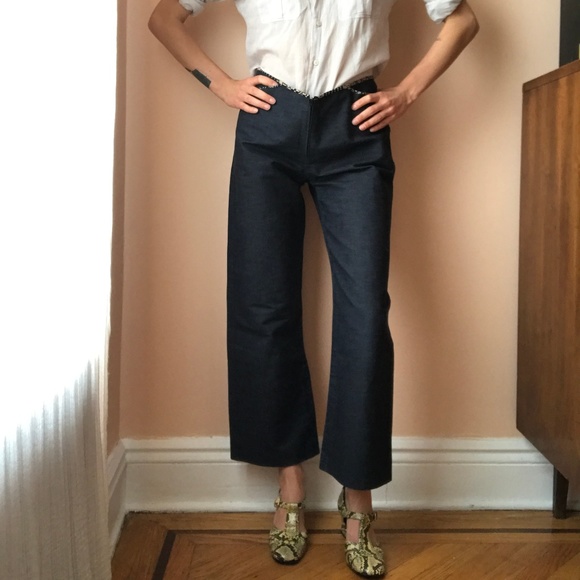 Vintage Dark Denim Zip Up Wide Leg Gaucho Pants 30 - Picture 9 of 11